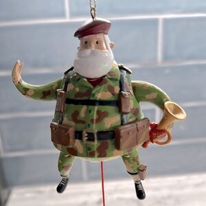 Vintage Military 4" Santa Pull Toy Christmas‎ Ornament with USA Star Pull